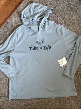 Take a Trip Blue Hooded Long Sleeve Thermal Pullover